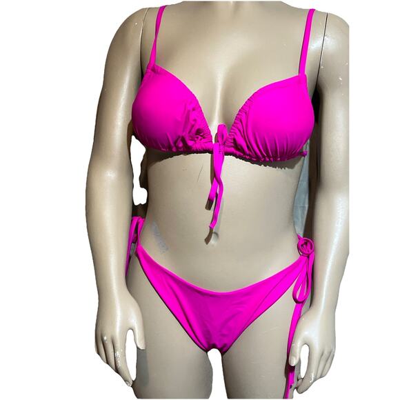 Tie Front Triangle Bikini Set in Pink , Size XL ,Side Tie Bottom , Cheeky Sexy - Picture 1 of 12